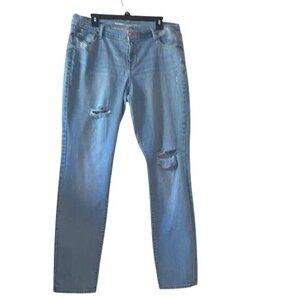 Old Navy Womens Curvy Profile Mid-Rise Jeans Size 14R Light Wash Distressed Deni